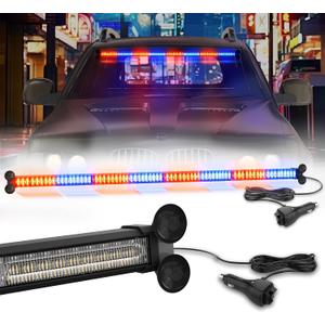 WINECO Traffic Advisor Lights Bar 128 LED Strobe Light Emergency Hazard Safety Warning Flashing Light Front Rear Windshield w/Digital Controller for Firefighter Police Truck Vehicle, 35inch, Red/Blue