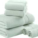 Madison Park Turkish 100% Cotton 600Gsm Luxury Premium Thick Soft Absorbent Hotel Bathroom Towel Set Shower Hand Face Washcloths, Assorted Sizes, Seafoam 6 Piece
