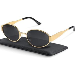 livho Retro Polarized Sunglasses - UV400 Protection, Oval Shape, Metal Frames - Matching Soft Case Included