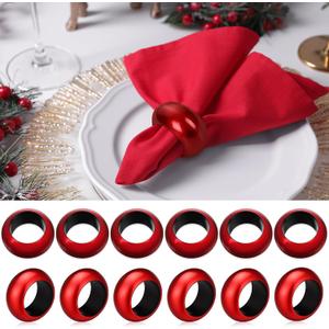 Red Acrylic Napkin Rings Set of 12, Christmas Napkin Holder Rings 2.5 Serviette Buckles for Dining Table Decoration, Wedding, Thanksgiving Party, Banquets, Holiday Gathering