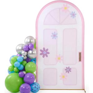 7.2ft Monster Anime Movie Theme Arch Backdrop Cover 2 Sided Round Top Monster Themed Spandex Fitted Stretchy Arch Stand Cover for Cartoon Birthday Party Ceremony Banquet Background Decor