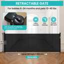 Upgrade Retractable Baby Gates Extra Wide (120" W x 42" H), 120 inch Reinforced Retractable Dog Gate to Prevent Crawling Through, Retractable Gate Outdoor/Indoor, Real One-Handed Operation, Black