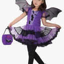 Girls Bat Halloween Costume Witch Cosplay Costume Tutu Dress Set for Kids Size 7-9
