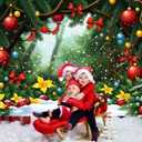 Christmas Backdrop for Photography Cartoon Green Forest Pine Snow Xmas Party Banner Kid Christmas Party Decoration Photo Booth Props (7X5FT)