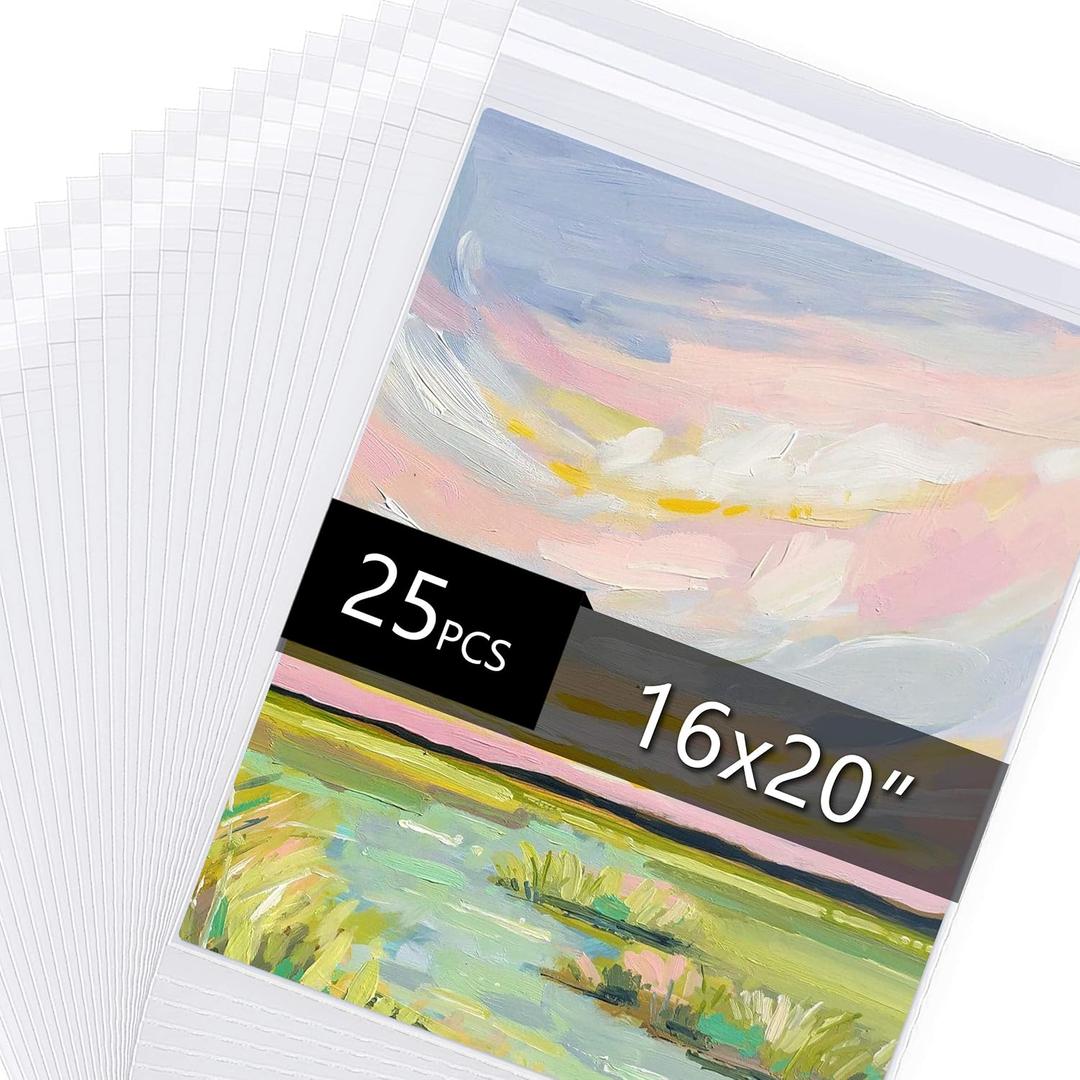 Falling in Art Acid Free 1.496mil (Single Side) Crystal Sealed Clear Bags for 16x20 Art Prints, Photos, 16 1/2 Inches by 20 1/2 Inches, 25-Pack