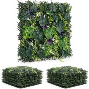 Grass Wall Panel 12 Pack, 20" x 20" Boxwood Tropical Leaf Backdrop