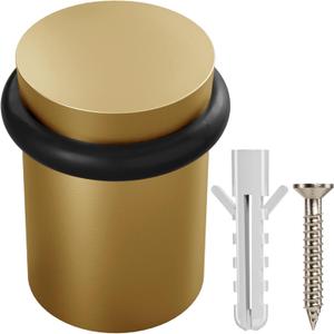 NYCO - Floor Door Stopper Chrome Door Stop - Classy Solid Steel Modern Heavy Duty Door Stoppers - Floor Mount Anchor Screw - Wall Protector for Commercial Door (1.5 Inch Satin Brass)
