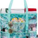 KABAQOO Mesh Beach Bag, Extra Large Beach Bags with 9 Pockets & Zipper Waterproof Lightweight Beach Tote for Beach/Pool Trip