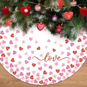 Valentine Tree Skirt 36 Inch Pink Love Heart Tree Mat Topper Red Romantic Valentine Tree Decorations for Holiday Party Decor Indoor Outdoor (Pink, 36 Inches)