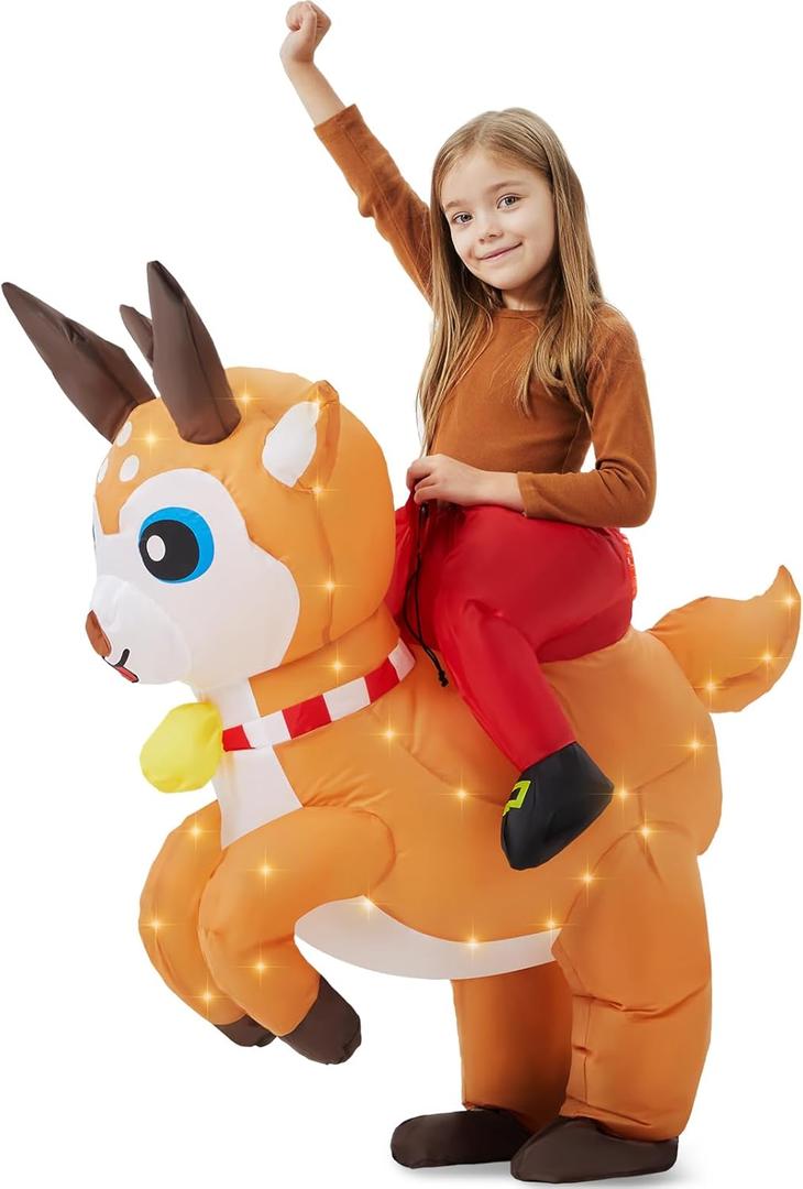 Inflatable Costume Kids Christmas Blow up Costumes with LED Light Funny Riding on Costume for Party Cosplay
