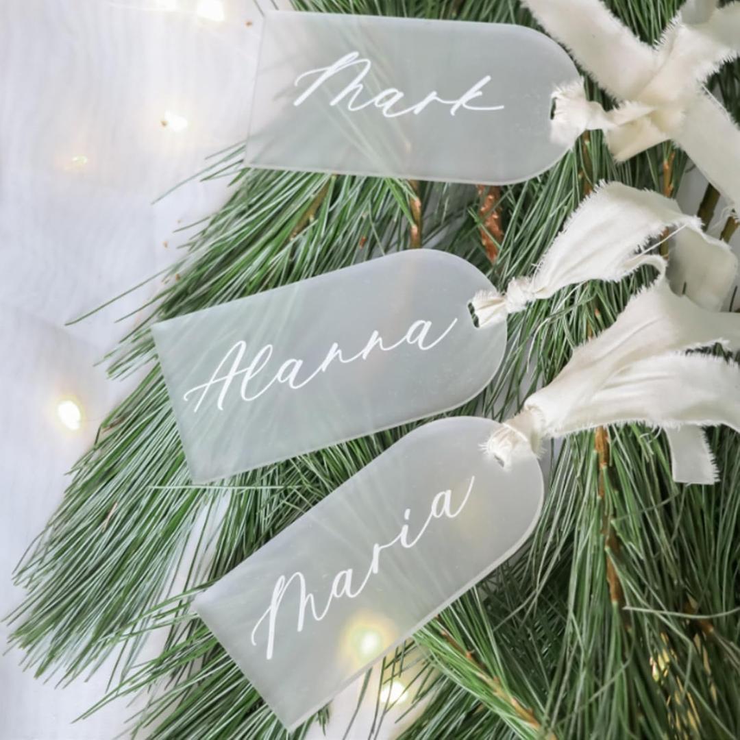 10/30/50Pcs Acrylic Wedding Place Cards with Random Color Ribbons, Blank Name Tags for Wedding Decoration - Seating Cards DIY Hanging Sign (30)