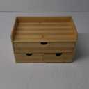 Bamboo Desk Organizer with Drawers - Small Desktop Countertop Mini Tabletop Storage Container - No Assembly Required (1-3 Drawers with Shelf)