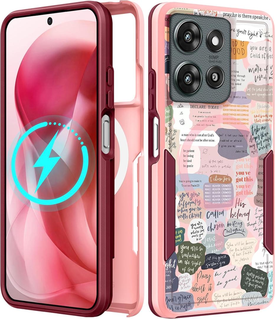for Moto G 2025 Case Women - Compatible with MagSafe Cute Girls Magnetic Protective Phone Cover Girly Kawaii Unique Pretty Heavy Duty Shockproof Design for Motorola Moto G 5G 2025 Cases (Christian Quote)