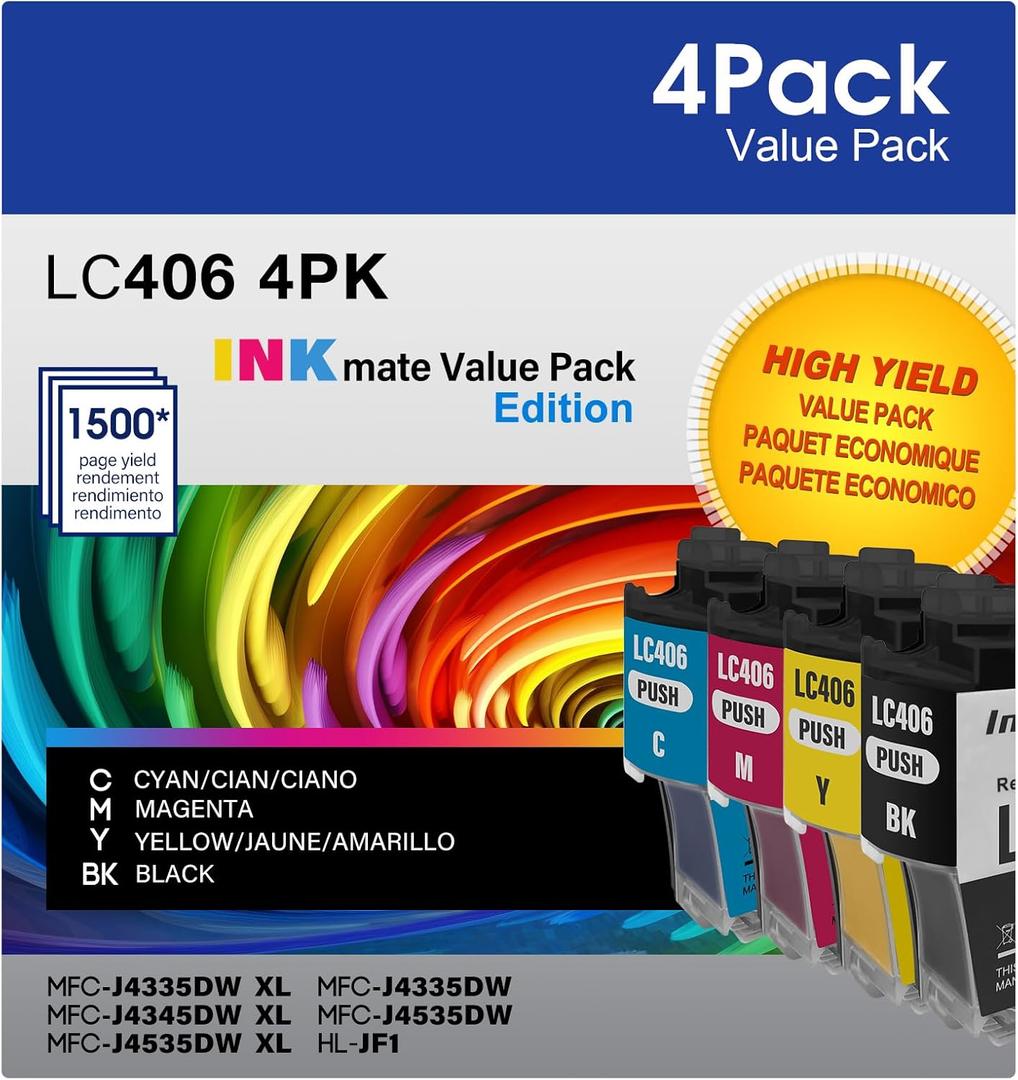LC406 Ink Cartridges for Brother Printer, Replacement for MFC-J4335DW, MFC-J6555DW, MFC-J4345DW, MFC-J5855DW, MFC-J4535DW XL LC406 Ink Cartridges for Brother Printer, Replacement for MFC-J4335DW, MFC-J6555DW, MFC-J4345DW, MFC-J5855DW, MFC-J4535DW XL