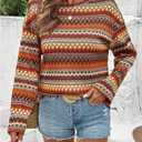 SOLY HUX Women's Long Sleeve T Shirt Boho Chevron Print Crew Neck Drop Shoulder Casual Fall Tops (XL)