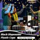 100 Pack Black Plastic Cups 12 oz,Disposable Cups for Party,Heavy Duty Drinking Cup,Graduation Shot Cups for Wedding Birthday Beer Taste Serving Snack Sample Tastings Barbecues Picnic