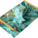 Vanity Tray Gold and Turquoise Marble Decorative Tray Bathroom Acrylic Jewelry Perfume Trays with Handle Makeup Dresser Cosmetic Bedroom Kitchen, 12x8 in