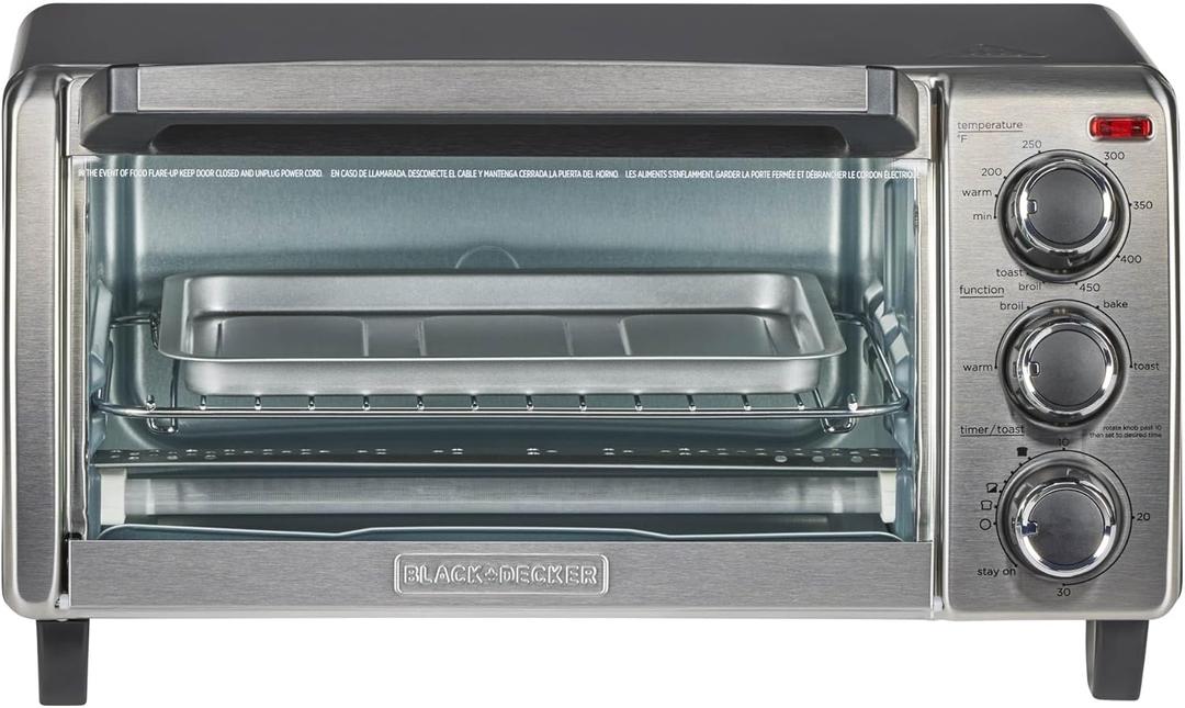 BLACK+DECKER 4-Slice Convection Oven, Stainless Steel, Curved Interior Fits a 9 inch Pizza, TO1313SBD
