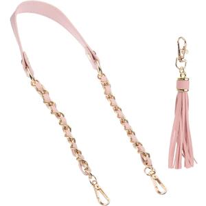 PATIKIL Purse Chain Strap, 24 Inch Leather Chain Straps Purse Strap Replacement Flat Chain Strap with Tassel for Shoulder Crossbody Bag Handbag Woman, Pink/Gold
