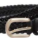 Classic 3/4" (20mm) Skinny Braided Woven Narrow Soft Cowhide Leather Belt (Black)