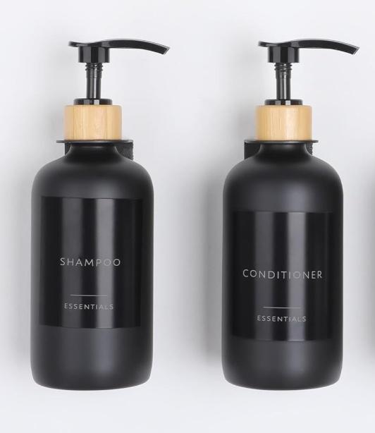 Nellyke Shampoo and Conditioner Dispenser Bottles Set, Modern Black 21oz Refillable Shower Soap Dispenser with Black Pump, Body Wash Dispenser for Shower Bathroom Kitchen, 2 Pack