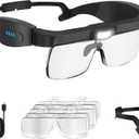 Magnifying Glass with Light, 0.75X to 4.0X Rechargeable Magnifier Headset, Hands Free Head Mount Magnifier with 5 Detachable Lenses, Magnifying Glasses for Close Work Hobbies Crafts Jewelry (Black)