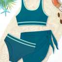 Girls Swimsuit Double Strap High Waist Sporty Bikini Swimsuits Swim Cover Up Skirt 3 Piece Set (Green, 17-18Y)