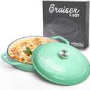 Segretto Cookware 3.6 QT Verde Chiaro (Light Green) Cast Iron Braiser Pan With Lid, Braiser Enameled Cast Iron Casserole Pan With Cover, Lasagna Pan Enamel Cast Iron Skillet with Lid Cookware