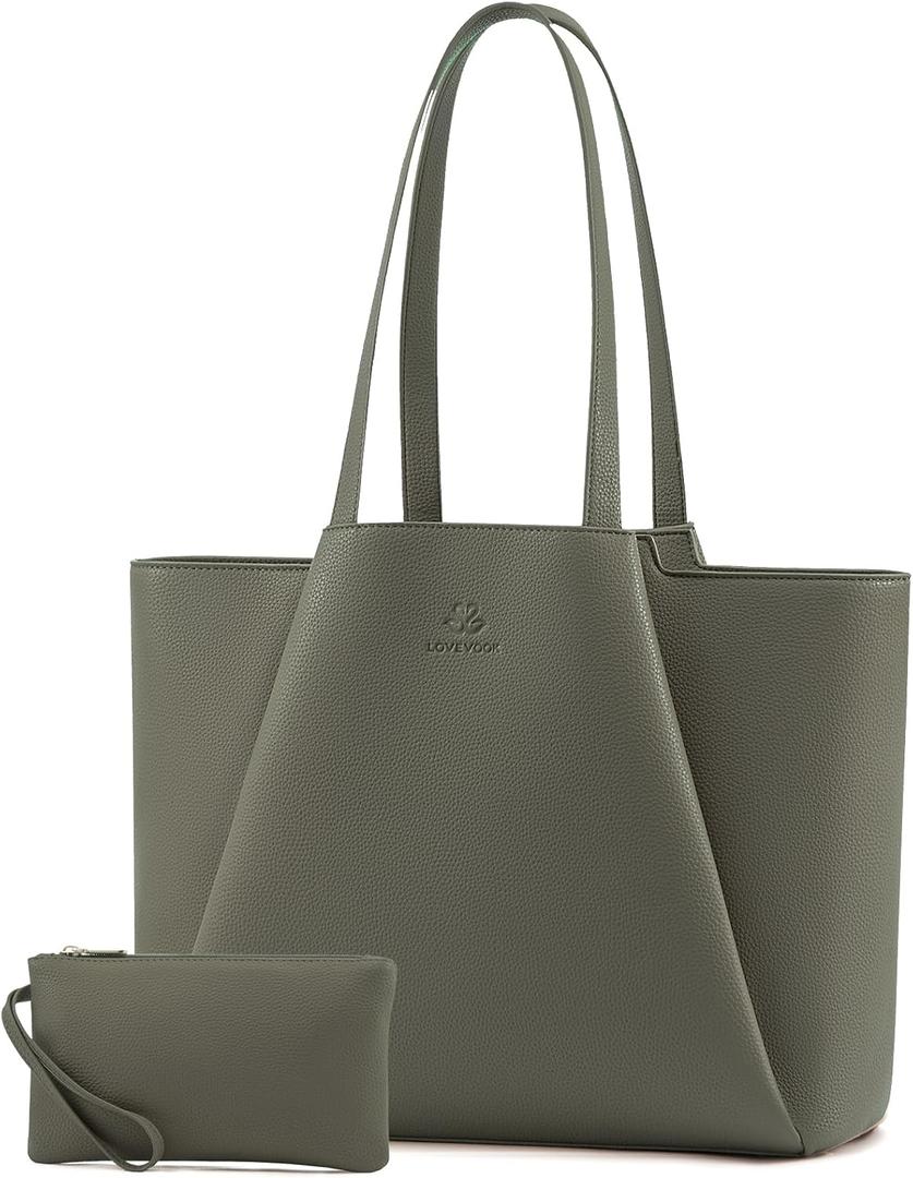 LOVEVOOK Laptop Tote for Women - 15.6 Inch Faux Leather Laptop Bag with Clutch, Large Capacity Office Purse Computer