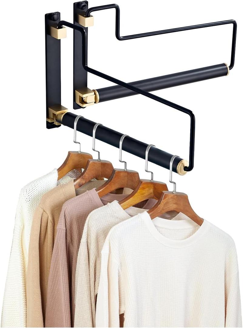 NEWRAIN Clothes Drying Rack, Laundry Racks for Drying Clothes, Wall Mounted Swing Arm Clothes Hanger for Laundry Room, Garage, Indoor & Outdoor Use,Black (Trapezoid)