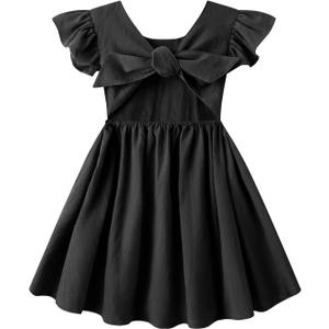 Dutebare Toddler Girls Dress Cotton Linen Ruffle Backless Sleeveless Kids Casual Party Dresses (4T, Black)
