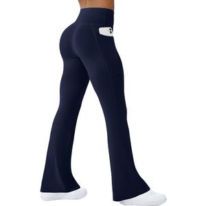 Womens Yoga Pants with Pockets High Waisted Flare Leggings Bell Bottom Tummy Control Workout Bootcut Leggings, (M)