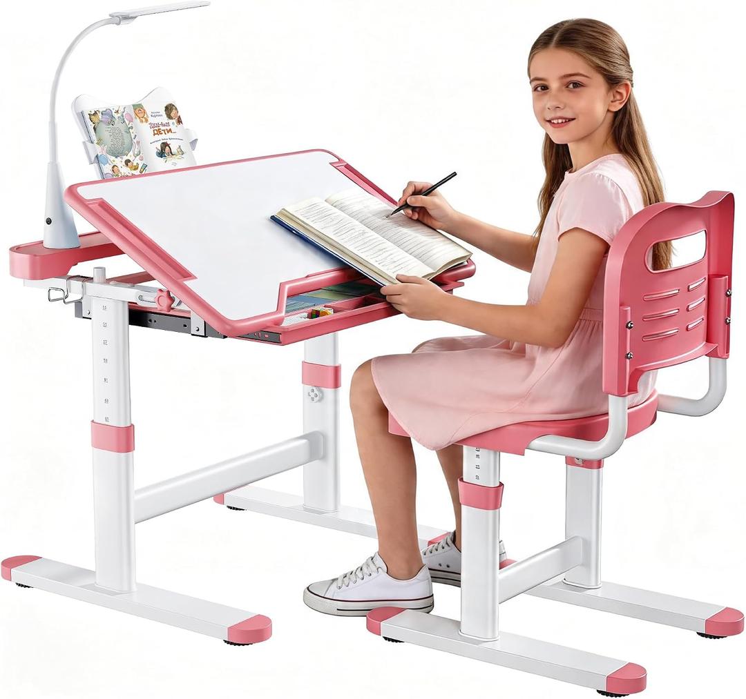 Decofy Kids Desk and Chair Set, Height Adjustable Study Table for 3–12