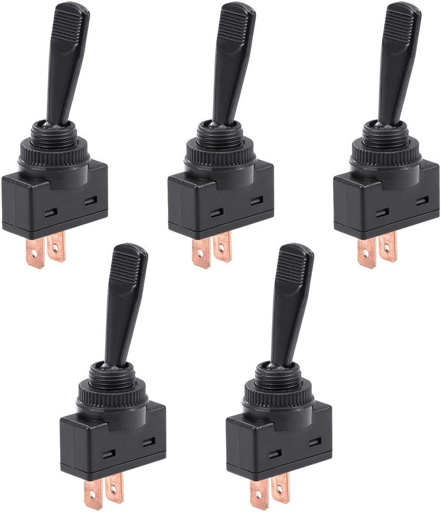 uxcell 5Pcs SPST Latching Rocker Toggle Switch 20A 12V 2P ON-Off Flat Rod Black