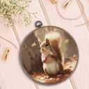 Hxlac Fall Squirrel Round Wall Art Framed, Fall Animal Maple Leaves Round Wall Decor, Rustic Autumn Squirrel Hanging Canvas Prints Wall Sculptures for Farmhouse Home Living Room Decor, 10x10 Inch