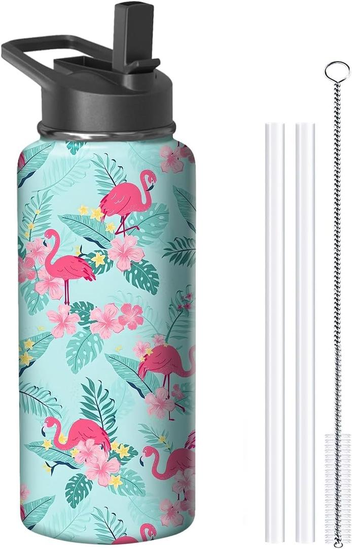 Flamingo Gifts, 32 oz Stainless Steel Insulated Water Bottles, Pink Sports Travel Tumbler Mug, Cute Flamingo Cup Gifts for Women Girls (1pcs)