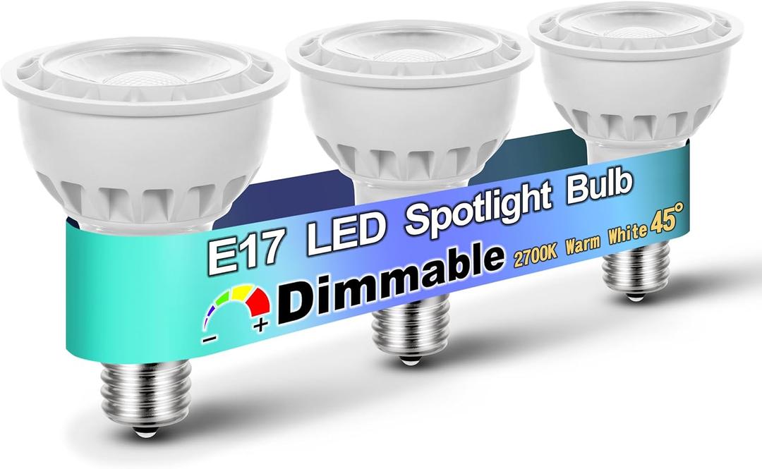 Dimmable E17 Intermediate Base Type R14 Reflector 6W (60 Watt Equivalent), Warm White 2700K, 600 Lumen, E17 LED Bulb for Cabinet Lighting, Spotlight, Reading Lamp, Desk Lamp, 3 Pack