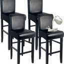 PU Leather Bar Stool Covers with Backs 100% Waterproof Bar Stools Covers Set of 4, Removable Stretch Barstool Slipcovers for Pub Cafe Dining Room (Black)