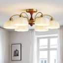 Milk Glass Chandelier Farmhouse Rustic Semi Flush Mount Ceiling Lamp Frosted White Globe Pendant Light Mid Century Modern Wood Grain Chandelier Sputnik Ceiling Lights