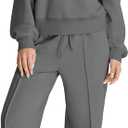 Herseas Women's 2 Piece Outfits Pajama Set Long Sleeve Top Wide Leg Pants Airport Teacher Vacation Loungewear Sweat Lounge Matching Set Dark Grey Large