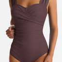 Womens One Piece Swimsuits Tummy Control Bathing Suits Modest Full Coverage Swimsuit Wide Straps Swimwear (Brown, XXL)