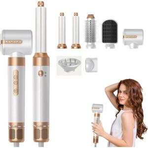 7 in 1 Hair Dryer Brush, Professional Hot Air Styler, 110000 RPM High-Speed Blow Dryer with Negative Ions for Fast Drying Curling Straightening Volumizing Versatile Hair Styling Tool (White)