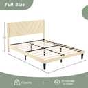 Full Size Platform Bed Frame with Velvet Headboard, Wing Edge, Sturdy Wooden Slats, Noise-Free, No Box Spring Needed, Easy Assembly, Beige