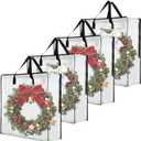 Grevosea 4 Pack Wreath Storage Bag, Christmas Garland Container, 26 Inch Clear Door Wreath Organizers Holiday Decoration Organizer with Sturdy Zippers Moving Bag for Home