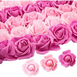 Geosar 200 Pcs Artificial Rose Flower Heads Bulk Fake Foam Roses Mini Faux Flower for Bridal Shower Wedding Flower Arrangements Centerpiece DIY(2.76 Inch, Pink Series)