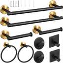 10 Pcs Matte Bathroom Hardware Set SUS304 Bathroom Hanger Set 16 Inch Hand Towel Bar Towel Holder Toilet Paper Holder Angled Hook 2 Robe Towel Hooks Wall Mounted Accessory (Black, Gold)