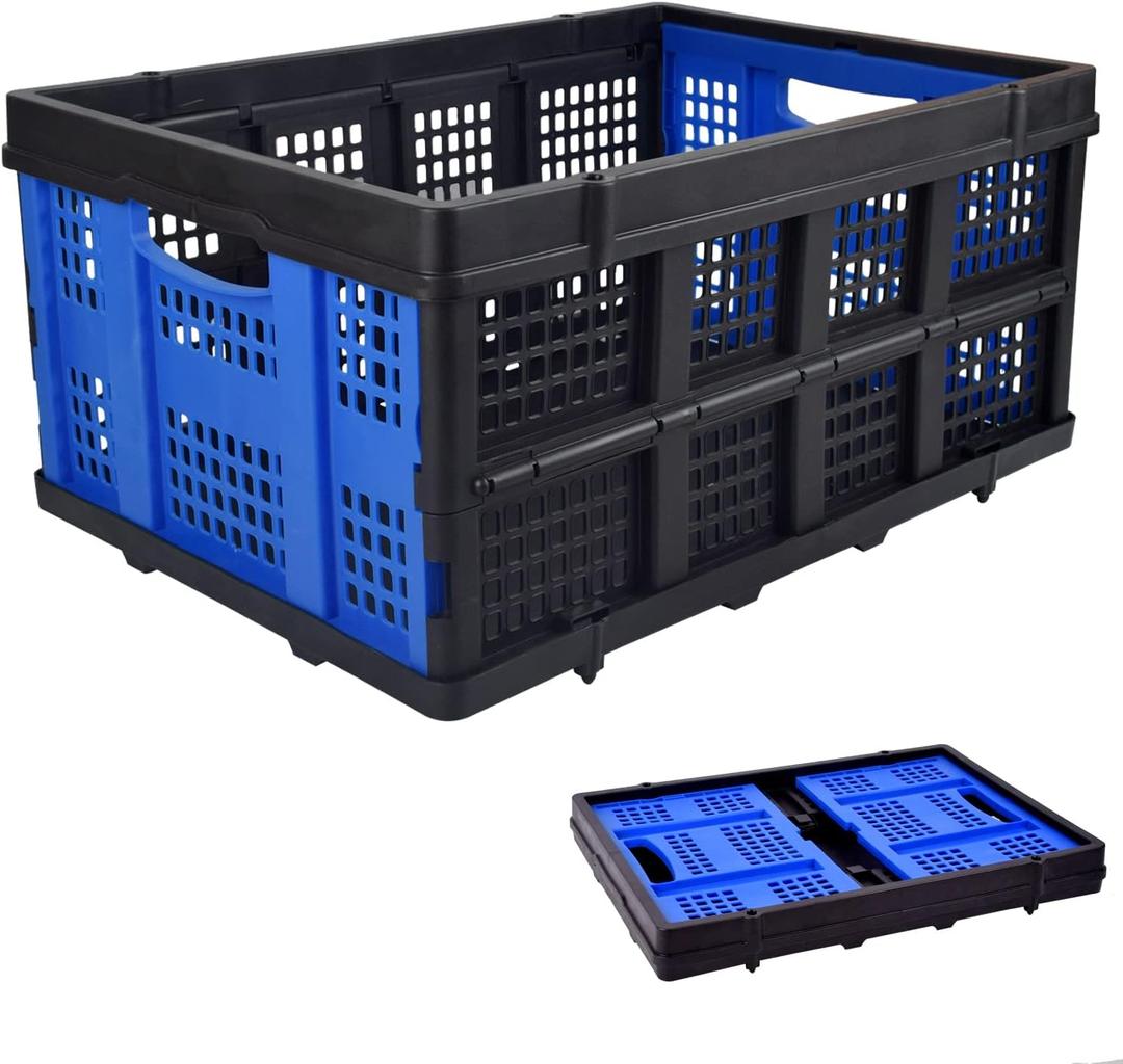 Collapsible Storage Crate 22L x 15W x 10.7H Inch - Foldable and Stackable Plastic Bin, 1.73 Cu Ft Folding Basket for Car Trailer Garage and Home,Pack of 1