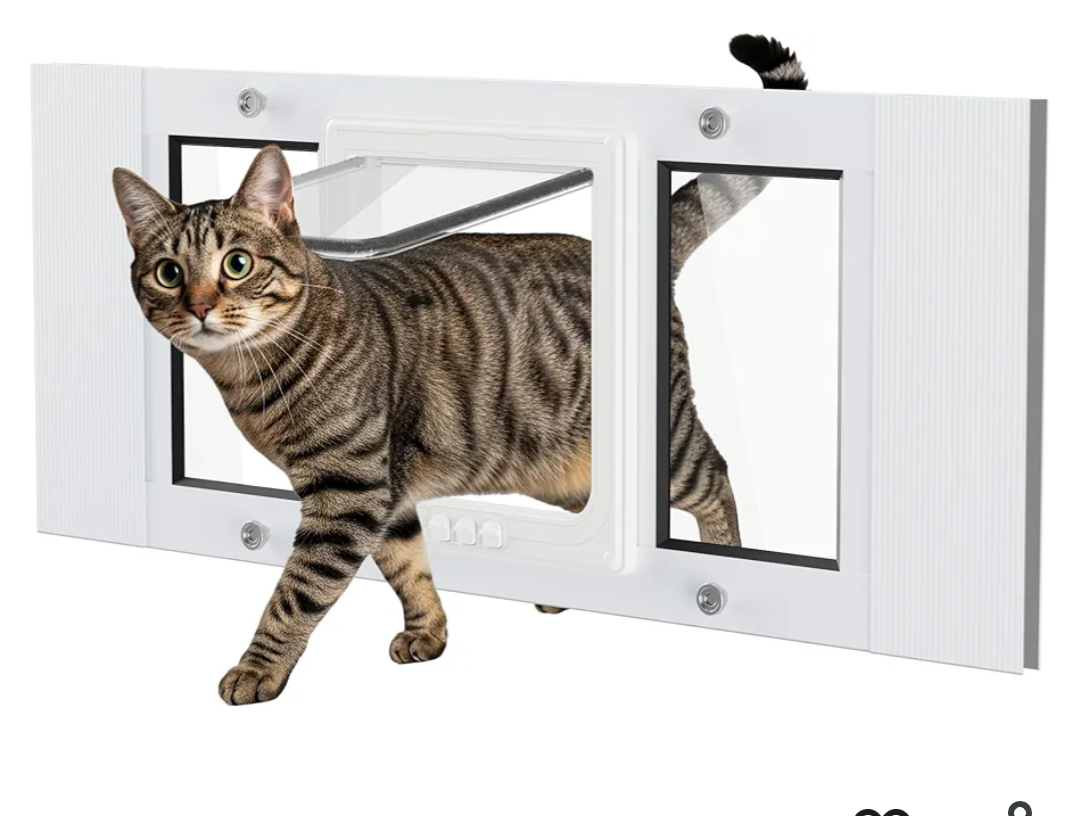 Cat Door for Window Weatherproof: Aluminum Frame Flap Pet Door Quick Fit Window Insert - Easy Adjustable to Fit Windows Width 15"-41" - 4 Secure Lock Modes with Magnetic Closure for Dog Cats