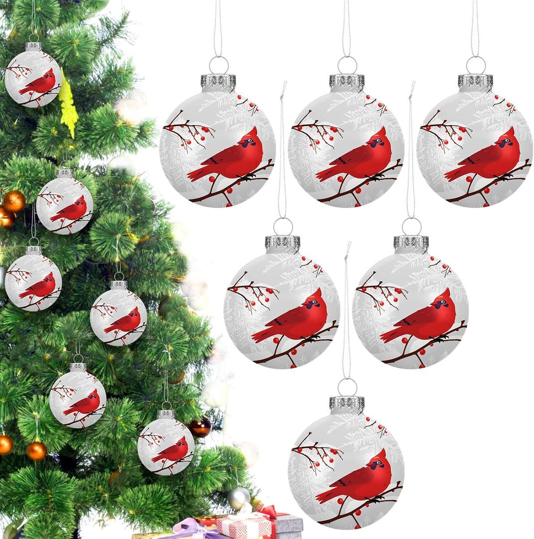 Eaasty 6 Pcs Glass Red Cardinal Christmas Ornaments Cardinal Ornaments for Christmas Tree Vintage Red Bird Decoration Cardinals Balls Glass Ornament for Xmas Tree Memorial Gifts Holiday Decor