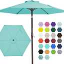 JEAREY 7.5FT Patio Umbrella Market Table Umbrella with 6 Sturdy Ribs, Push Button Tilt/Crank Outdoor Umbrella for Garden, Deck, Backyard, Pool and Beach,Teal Blue
